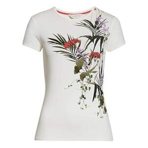 EUC Ted Baker Ivory Floral Syrenti Highland Fitted Tee Top (TB sz 2 =US sz 4-6)